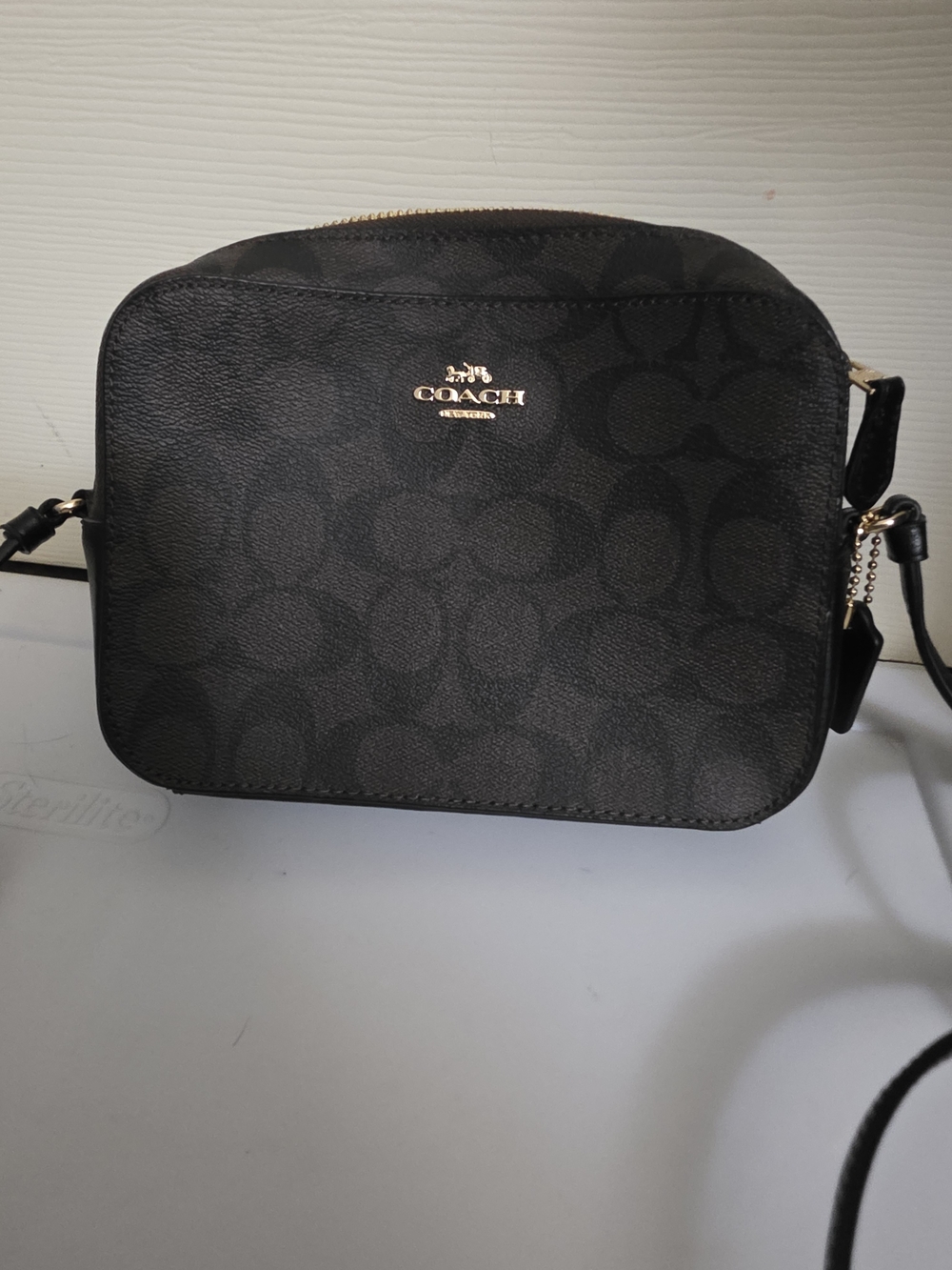 Coach Black Signature Crossbody with Gold Logo